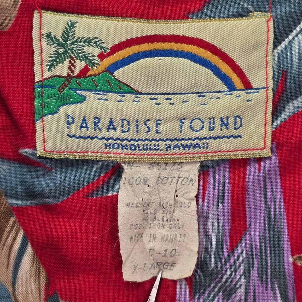 Vintage Paradise Found Hawaiian Shirt Mens XL Red Parrot Jungle Bird Magnum PI - Picture 3 of 5